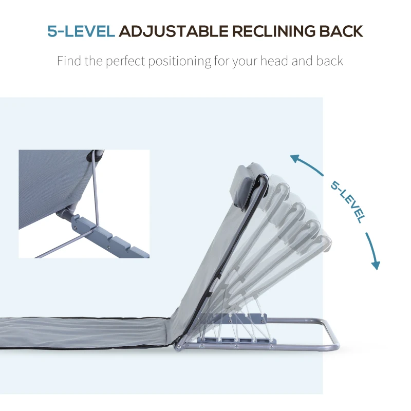 Outsunny Steel Frame Set of Two Reclining Beach Mats Grey