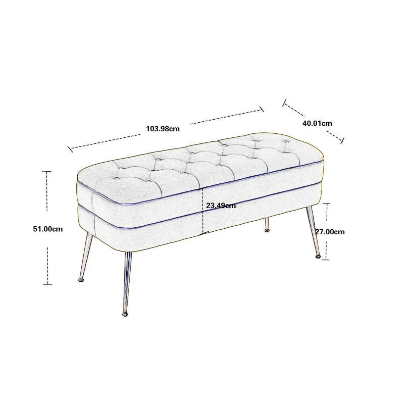Pouf Contenitore Imbottito, Panca Fine Letto Elegante per Soggiorno e Camera da Letto, Nero
