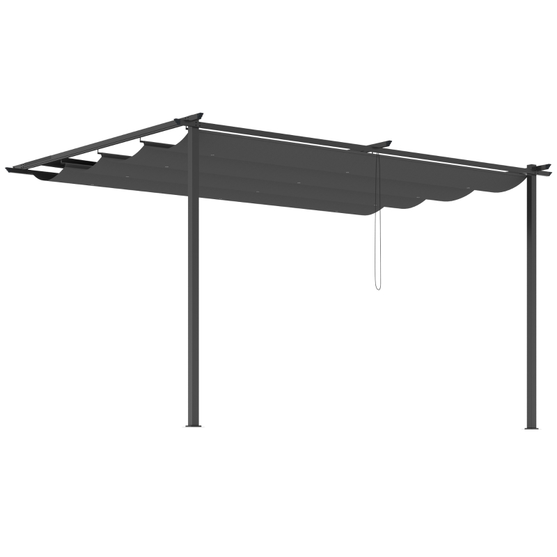Outsunny Pérgola de Parede de Jardim com Teto Retrátil Tecido de Poliéster e Estrutura de Aço 3,9x2,9 m Cinza Escuro