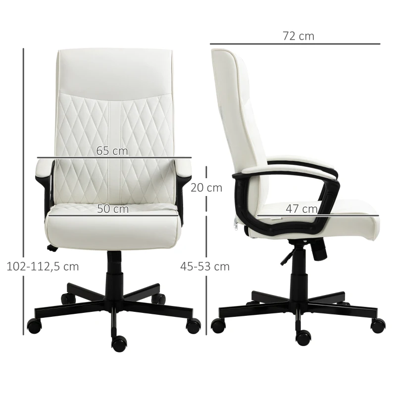 Vinsetto Cadeira de Escritório Giratória 360° com Encosto Alto Altura Ajustável e Função de Inclinação 65x65x102-112,5cm Branco creme