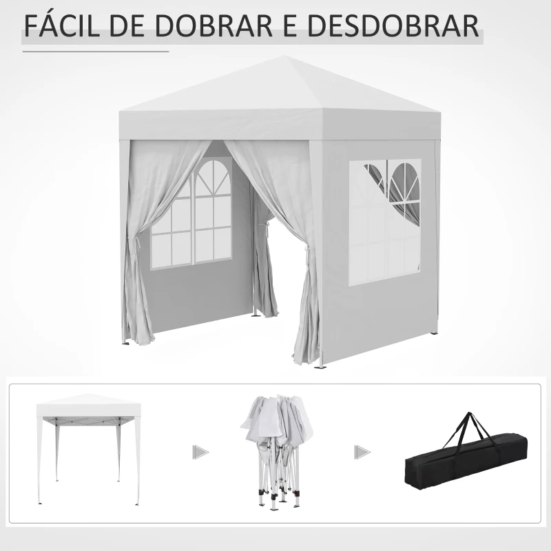 Outsunny Tenda Dobrável 2x2 Tenda de Jardim com 4 Paredes Laterais Tecido Oxford 2 Portas 2 Janelas e Bolsa de Transporte para Exterior Terraço Campismo Festas Branco