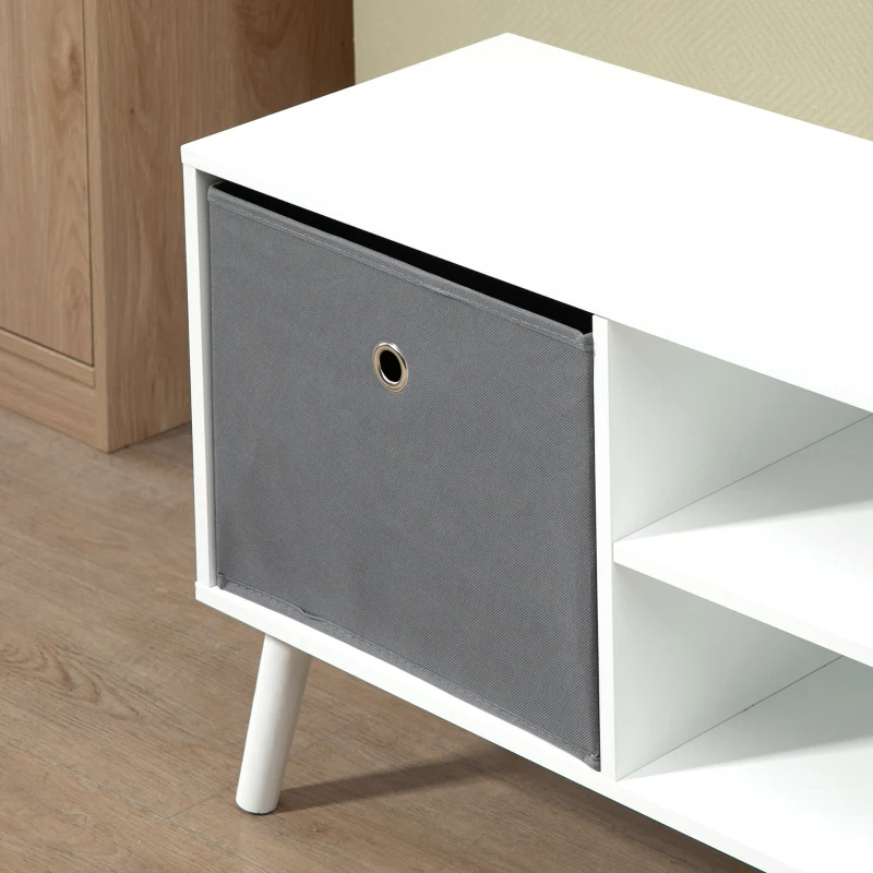 HOMCOM Móvel de TV para Televisores de até 50 Polegadas Móvel de Sala de Estar Moderno com 2 Gavetas de Tecido 2 Prateleiras Abertas e Orifício Passa Cabos 110x29x46,5cm Branco e Cinza