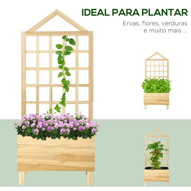 Outsunny Floreira de Madeira com Treliça Tecido não Tecido e 2 Orifícios de Drenagem para Cultivos  60x43x147 cm Madeira