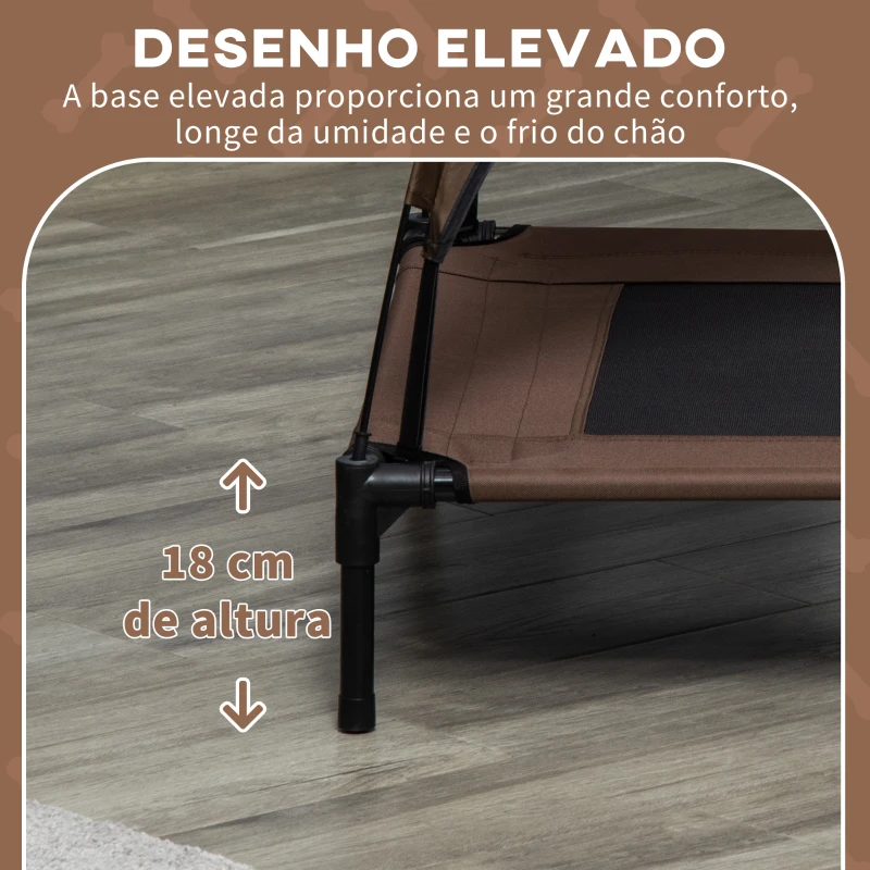 PawHut Cama Elevada para Animais de Estimação Portátil com Toldo Amovível Tecido Respirável 92x76x90cm Marrom