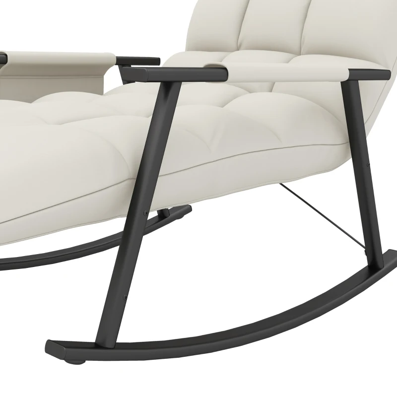 HOMCOM Poltrona Baloiço com Encosto e Apoio para Os Pés Ajustáveis e Estofada em Microfibra com Bolso para Sala 60x134x70 cm Creme