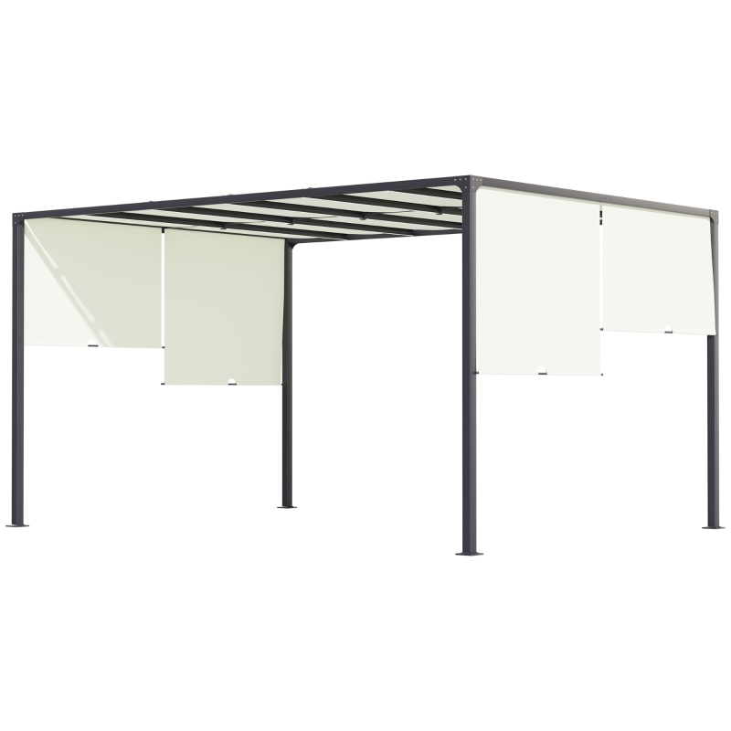 Outsunny Pérgola de Jardim 297x397x220 cm com Teto Retrátil Luzes LED Energia Solar e Estrutura de Aço para Pátio Exterior Creme