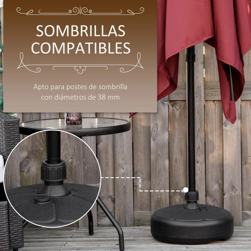 Outsunny Base para Chapéu de Sol Portátil Base para Chapéu de Sol Recarregável Redondo para Mastros de Φ3,8cm Preto