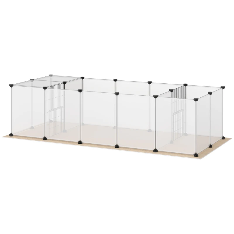 PawHut Recinto para Animais de Estimação DIY com 20 Painéis Recinto para Pequenos Animais Modular 175x70x45 cm Translúcido e Cáqui