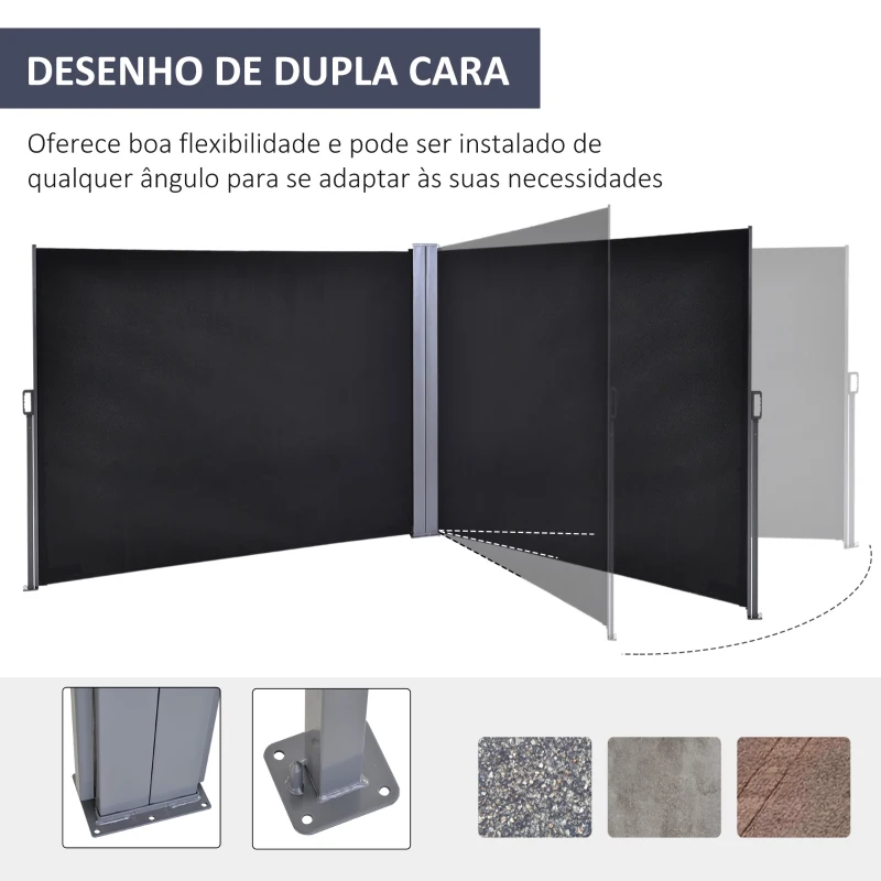 Outsunny Toldo Lateral Retrátil 600x160cm Toldo de Privacidade Extensível com Ângulo Ajustável e Proteção UV+50 para Jardim Balção Terraço Cinza
