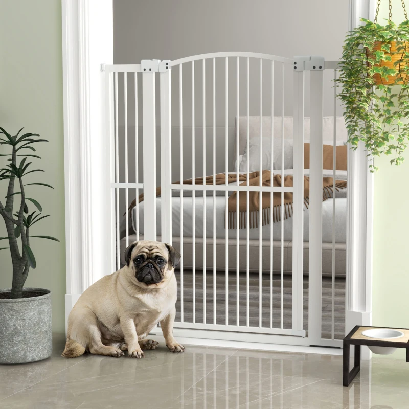 PawHut Barieră Reglabilă pentru Animale de Companie, Poartă de Siguranță cu sistem dublu de blocare, 77-105x120 cm, Alb
