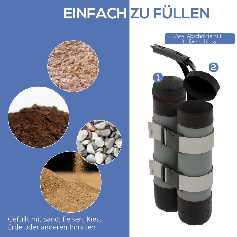 Outsunny Zandzakken voor paviljoens, set van 4, 48 kg, zonder zand, met bevestigingsriemen, weerbestendig, zwart