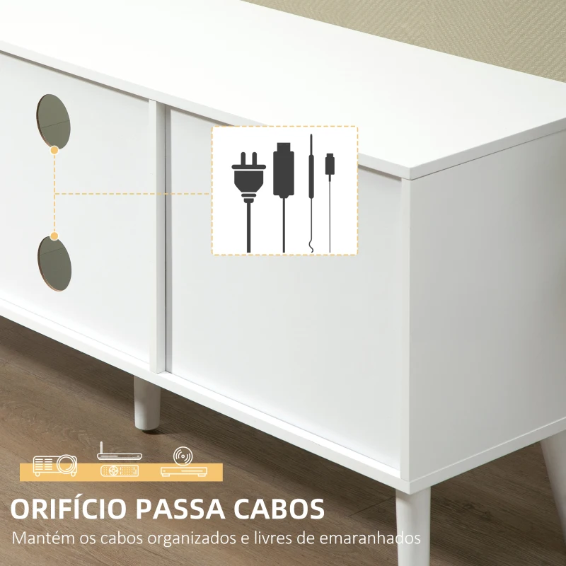HOMCOM Móvel de TV para Televisores de até 50 Polegadas Móvel de Sala de Estar Moderno com 2 Gavetas de Tecido 2 Prateleiras Abertas e Orifício Passa Cabos 110x29x46,5cm Branco e Cinza