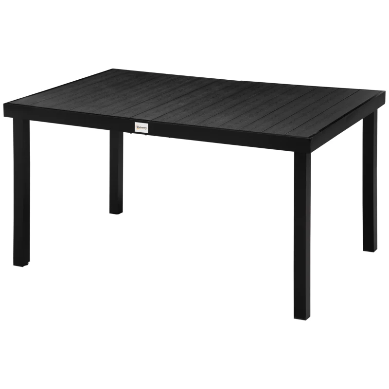 Outsunny Mesa de Jardim Retangular Mesa de Exterior para 6 Pessoas com Bancada de Ripas e Estrutura de Alumínio para Terraço Balcão 140x90x74cm Preto