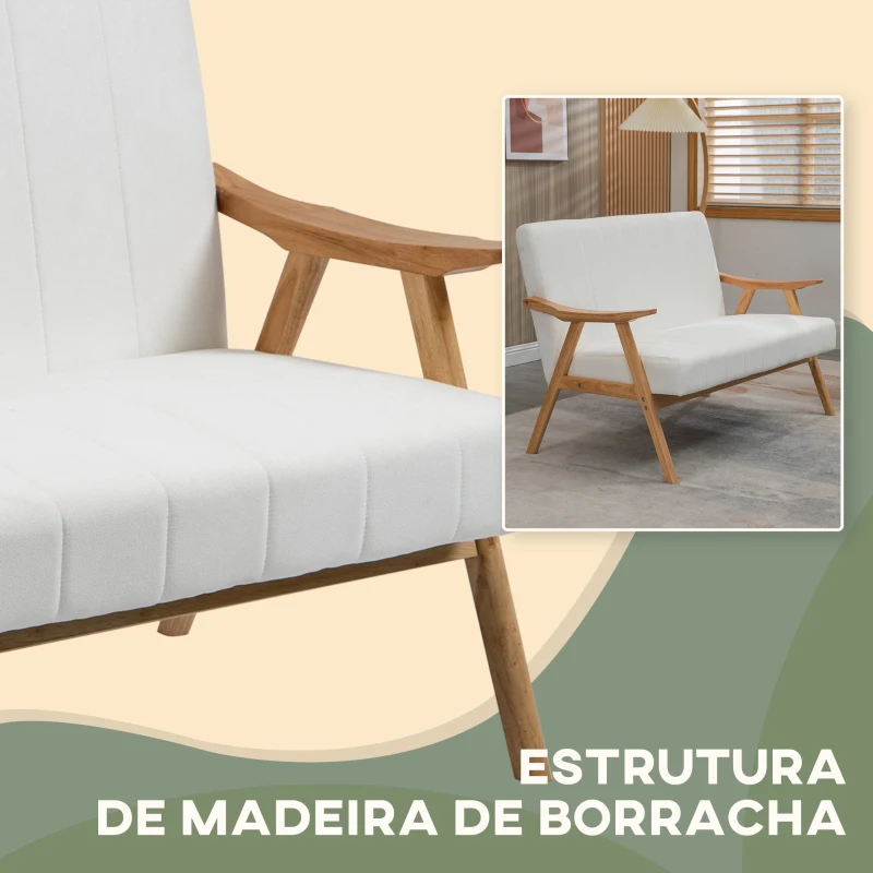 HOMCOM Sofá de 2 Lugares Moderno Estofado em Poliéster com Assento Acolchoado e Pés de Madeira 126x74x82 cm Creme