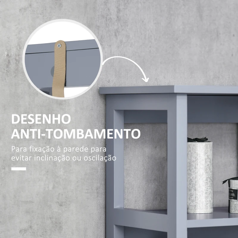 kleankin Coluna Casa de Banho com Porta 3 Prateleiras Abertas Armário Alto de Armazenamento para Casa de Banho 40x30x160cm Cinz