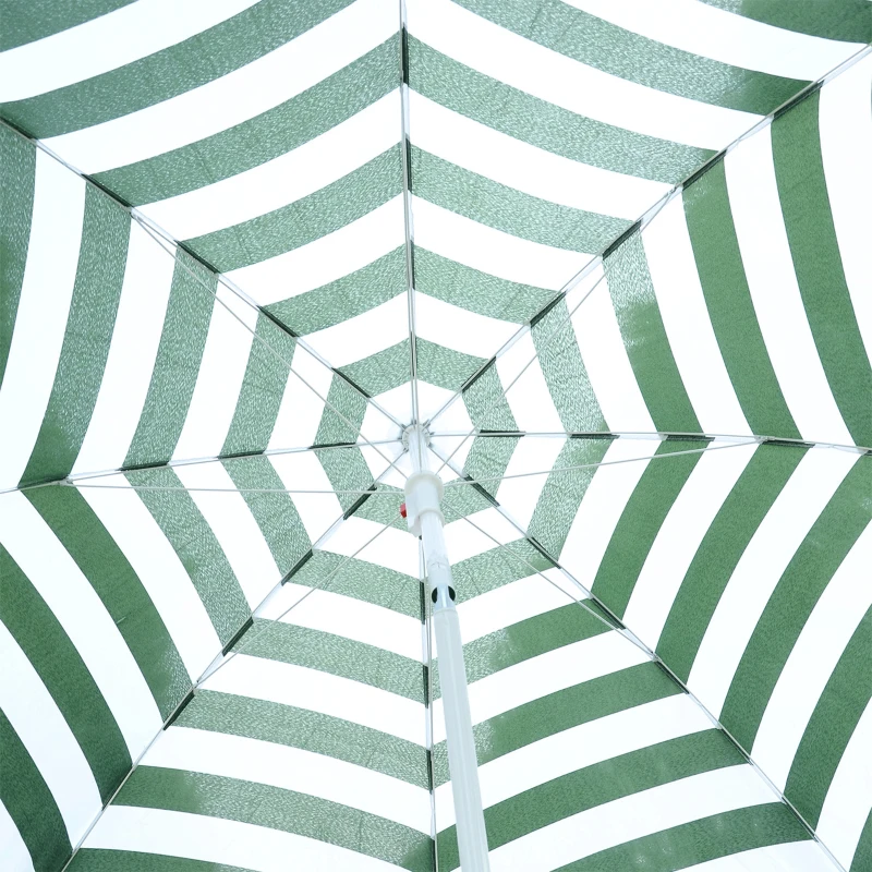 Outsunny Chapéu de Sol de Praia Ø180cm com Teto Inclinável e Mastro de Metal Proteção Solar para Jardim Terraço Exterior Listras Verdes e Branco