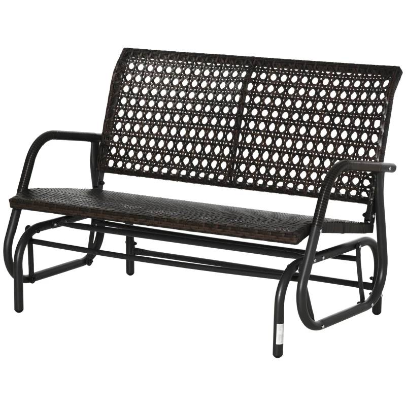 Outsunny Banco Baloiço de Vime de 2 Lugares Baloiço de Jardim com Balanço Ergonómico e Estrutura de Metal para Terraço Balcão Exterior Carga 220kg 70x120x84cm Marrom