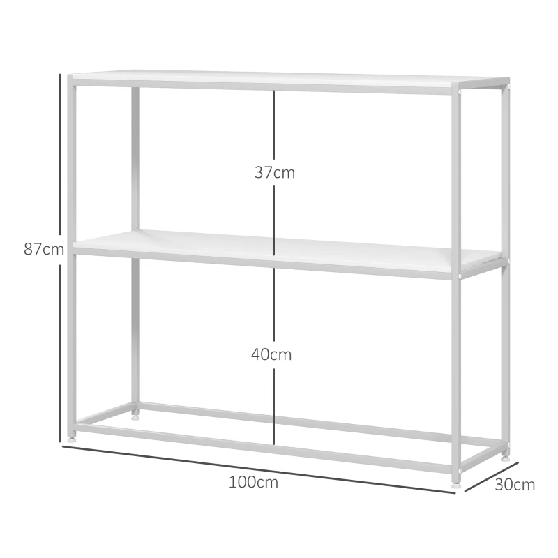 HOMCOM Mesa Consola de Entrada Mesa de Entrada com Estante Aberto e Estrutura de Aço Anti-tombo para Sala 100x30x87 cm Branco