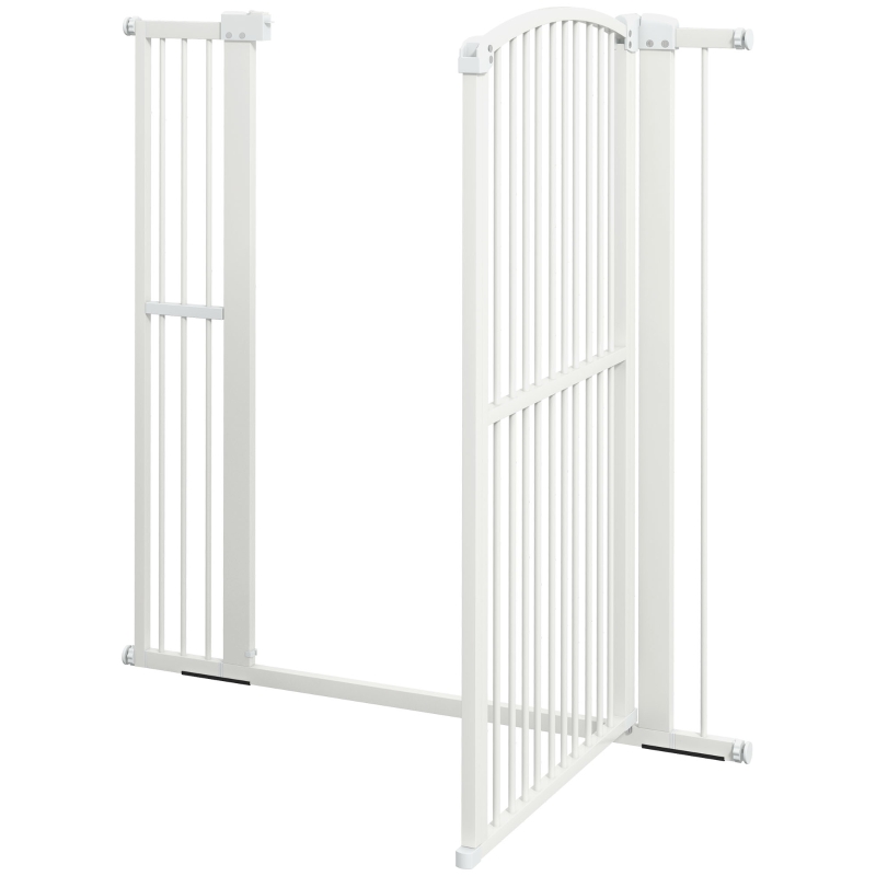 PawHut Barieră Reglabilă pentru Animale de Companie, Poartă de Siguranță cu sistem dublu de blocare, 77-105x120 cm, Alb