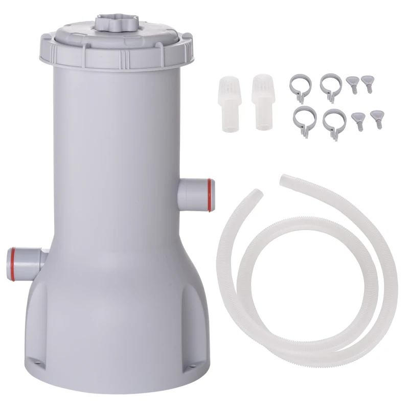 Outsunny Filtro para Piscinas Desmontáveis 3785L/h até 18.000L com Mangueira de Conexão de 32 mm Ø18x34,5 cm Branco