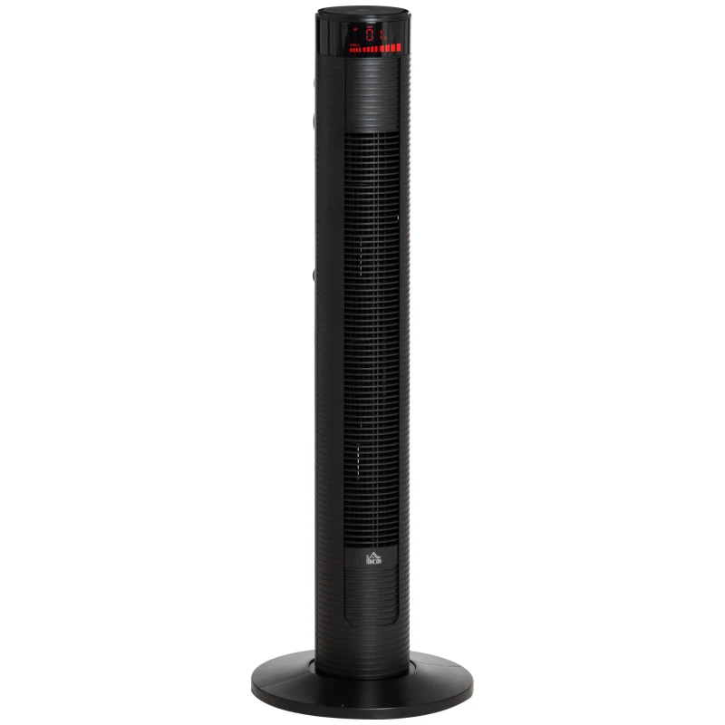 HOMCOM Ventoinha de Coluna Altura 96cm 45W com Controle Remoto 3 Velocidades 4 Modos de Funcionamento e Oscilação de 70° Tela LED Tátil Temporizador de 12H Silencioso e Alça de Transporte Preto