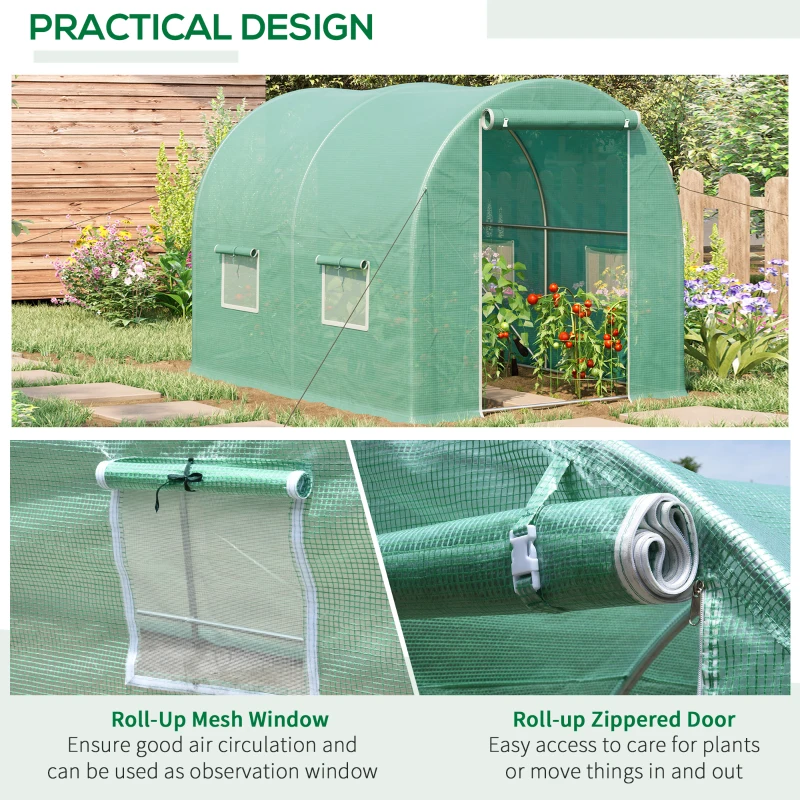 Outsunny 3L x 2W x 2Hm Greenhouse - Walk-in Polytunnel for Outdoor Garden, Flower, and Vegetable Planting with 25mm Diameter Galvanised Steel Frame and Zipped Door