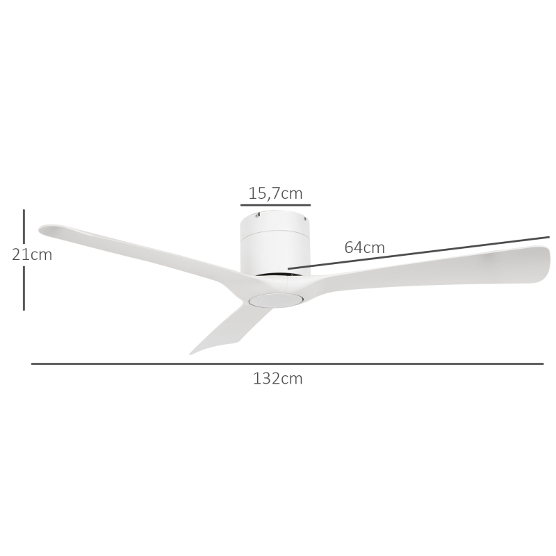 HOMCOM Ventoinha de Teto Silencioso 29W com Controlo Remoto Ø129 cm com 3 Lâminas Reversíveis 6 Velocidades e Temporizador