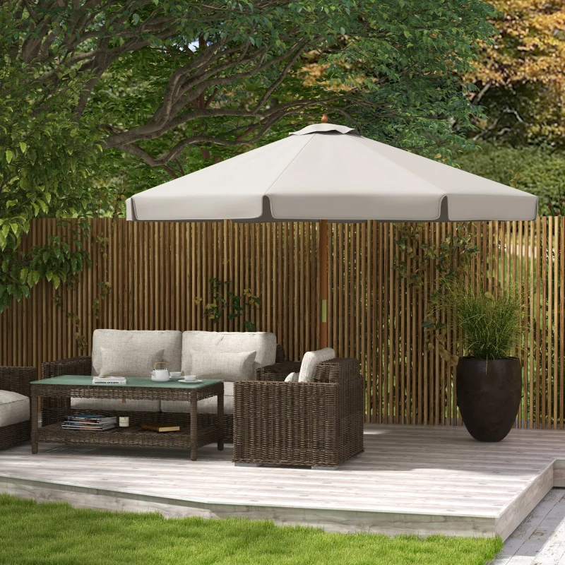 Outsunny Parasol droit rond grande taille de jardin Ø 3,25 x 2,5H m bois de bambou gris