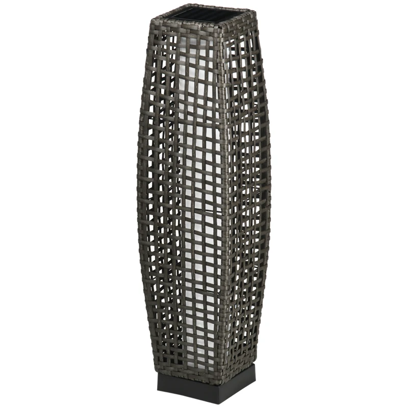 Outsunny Candeeiro Solar de Vime Sintético com Luzes LED Ligar/Desligar Automático para Varanda Pátio 21x21x78cm Cinza