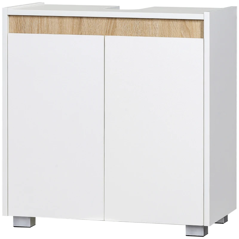 kleankin Móvel para Lavatório Pousar Armário Casa de Banho com 2 Portas e Armazenamento Interior 57x33x60cm Branco e Madeira