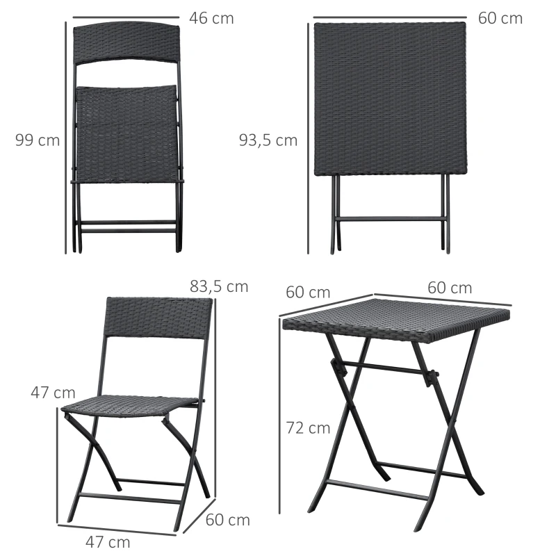 Outsunny 2-Seater Rattan Bistro Set: 1 x table, 2 x chairs - Brown