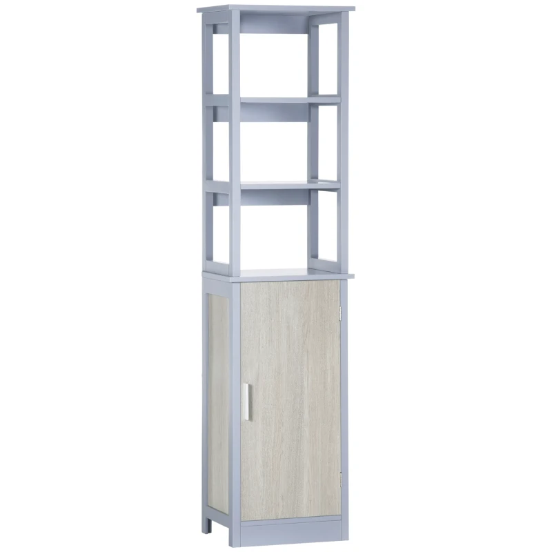 kleankin Coluna Casa de Banho com Porta 3 Prateleiras Abertas Armário Alto de Armazenamento para Casa de Banho 40x30x160cm Cinz