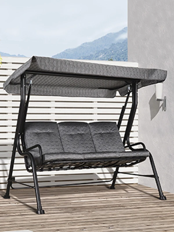Outsunny Balancelle de Jardin 3 Places Grand Confort Toit Inclinaison réglable épais Coussins Amovibles Polyester Acier époxy Gris Noir