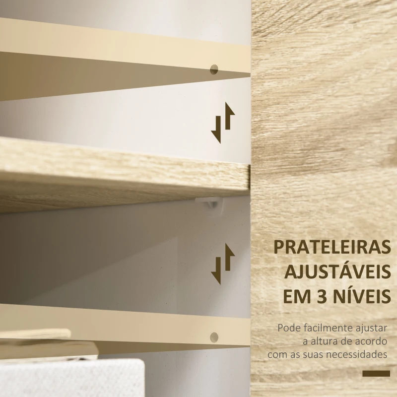 HOMCOM Aparador de Sala de Estar com Portas de Abertura a Pressão e Prateleiras Ajustáveis para Dormitório 80x40x70cm Branco e Carvalho