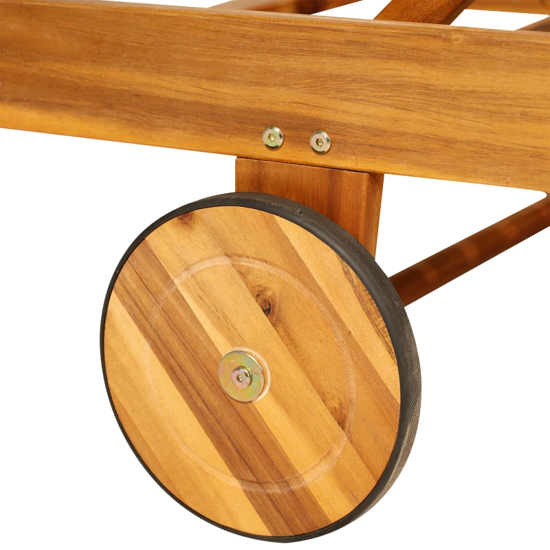 Outsunny Transat Pliable à Roulettes en Bois Marron 195 x 70 x 85 cm