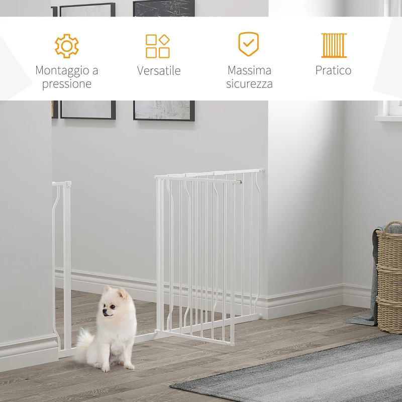 PawHut Cancelletto di Sicurezza per Cani in Acciaio e ABS, Estensibile 75-145cm per Scale e Porte, Bianco