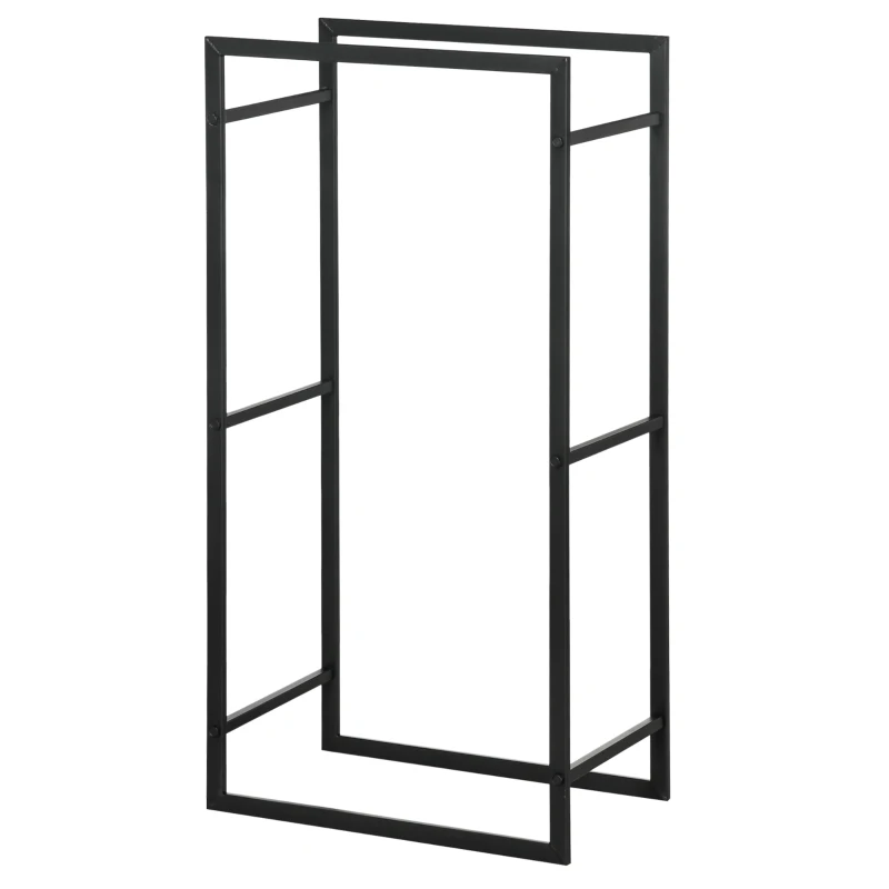 Outsunny Suporte para Lenha de Metal Prateleira de Armazenamento para Empilhar Troncos 50x30x100 cm Preto