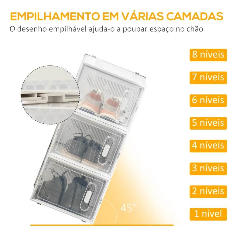 HOMCOM Armário Modular de Plástico Sapateira Modular com 8 Cubos Portas Magnéticas Organizador de Sapatos para Entrada Corredor Dormitório 28x36x21cm Transparente