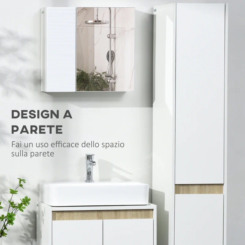 kleankin Armadio a Specchio da Bagno in Truciolato e Vetro con 4 Ripiani Regolabili e Design a Muro, 48x15x45 cm, Bianco