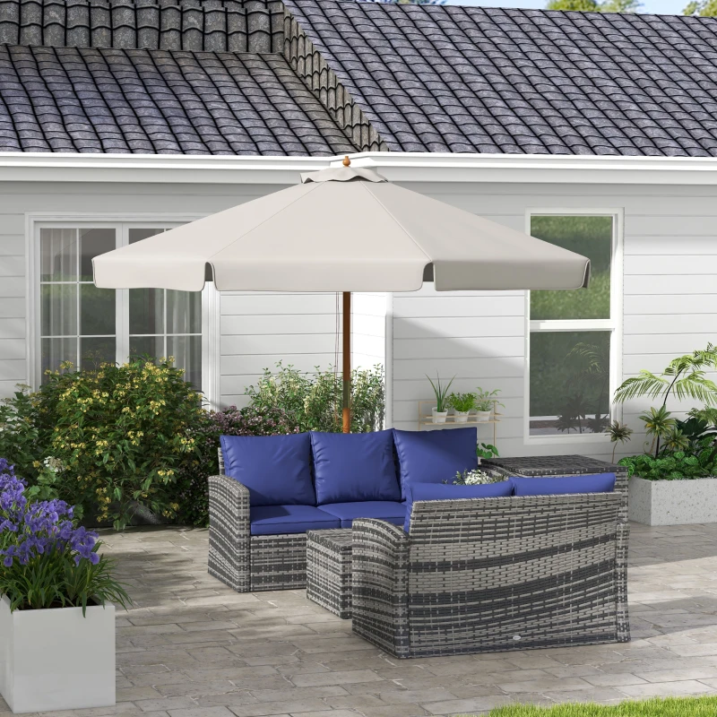 Outsunny Parasol droit rond grande taille de jardin Ø 3,25 x 2,5H m bois de bambou gris