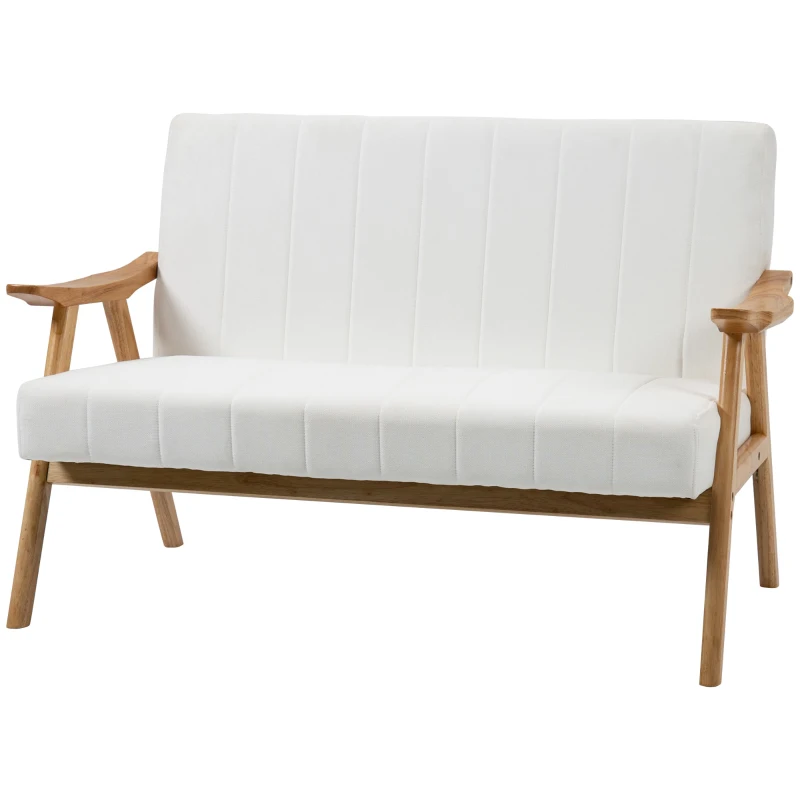 HOMCOM Sofá de 2 Lugares Moderno Estofado em Poliéster com Assento Acolchoado e Pés de Madeira 126x74x82 cm Creme
