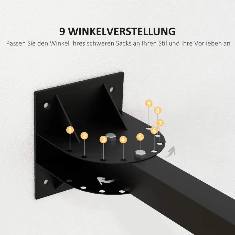 SPORTNOW Boxsackhouder, wandmontage, 9 hoeken, staal, tot 100 kg, zwart