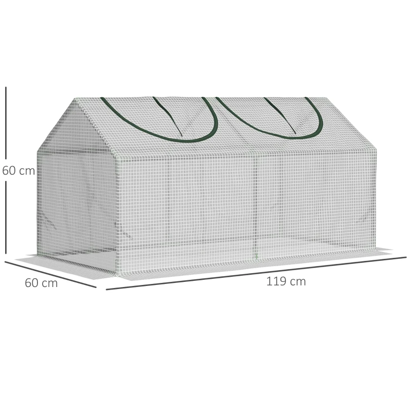 Outsunny Estufa 119x60x60cm Estufa de Jardim com 2 Janelas Enroláveis para Cultivo de Plantas Verduras Flores Branco Translúcido