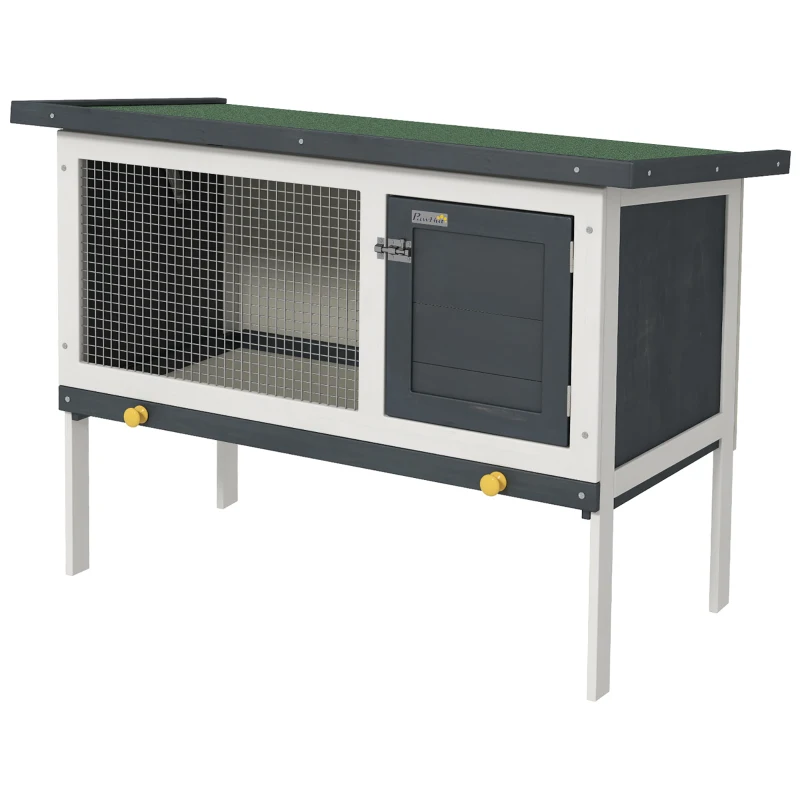 PawHut Coelheira de Madeira Gaiola Elevada para Coelhos Cobaias e Animais Pequenos com Teto Asfáltico Bandeja Removível e Porta com Trava 91x46x71cm Preto