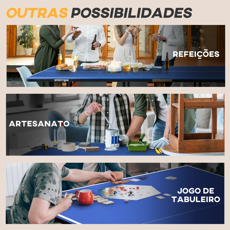 SPORTNOW Mesa de Ping Pong Dobrável com Rodas para Interior e Exterior Tamanho Padrão com Rede Raquetes e Bolas 274x152,5x76 cm Azul
