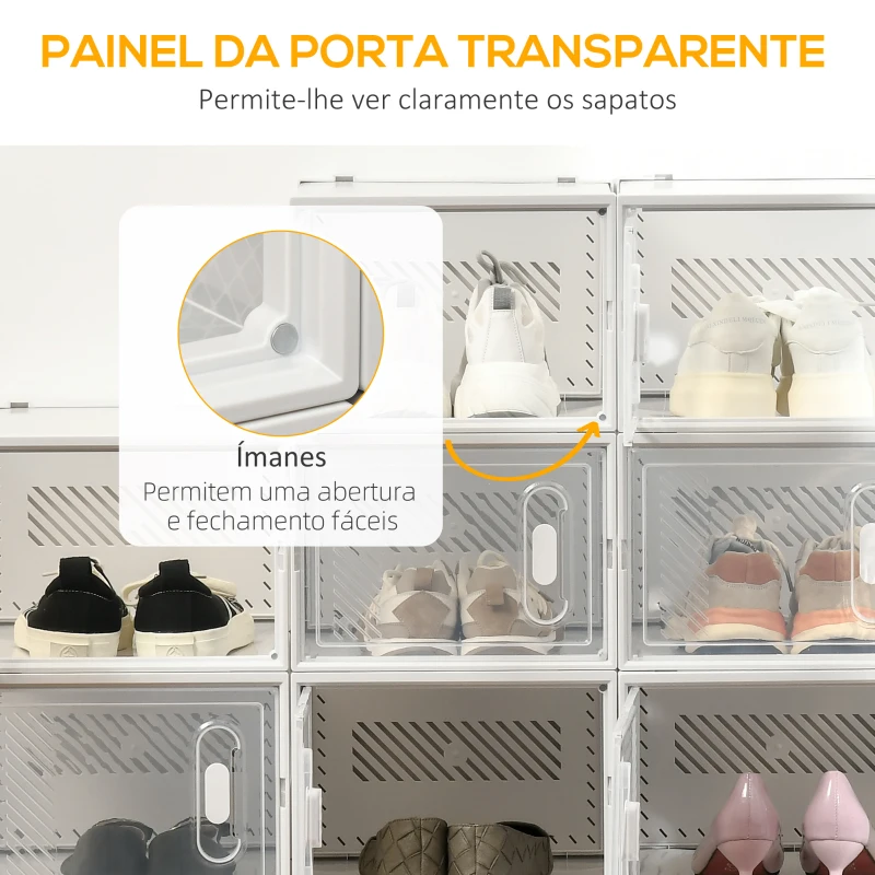 HOMCOM Armário Modular de Plástico Sapateira Modular com 18 Cubos Portas Magnéticas Organizador de Sapatos para Entrada Corredor Dormitório 28x36x21cm Transparente