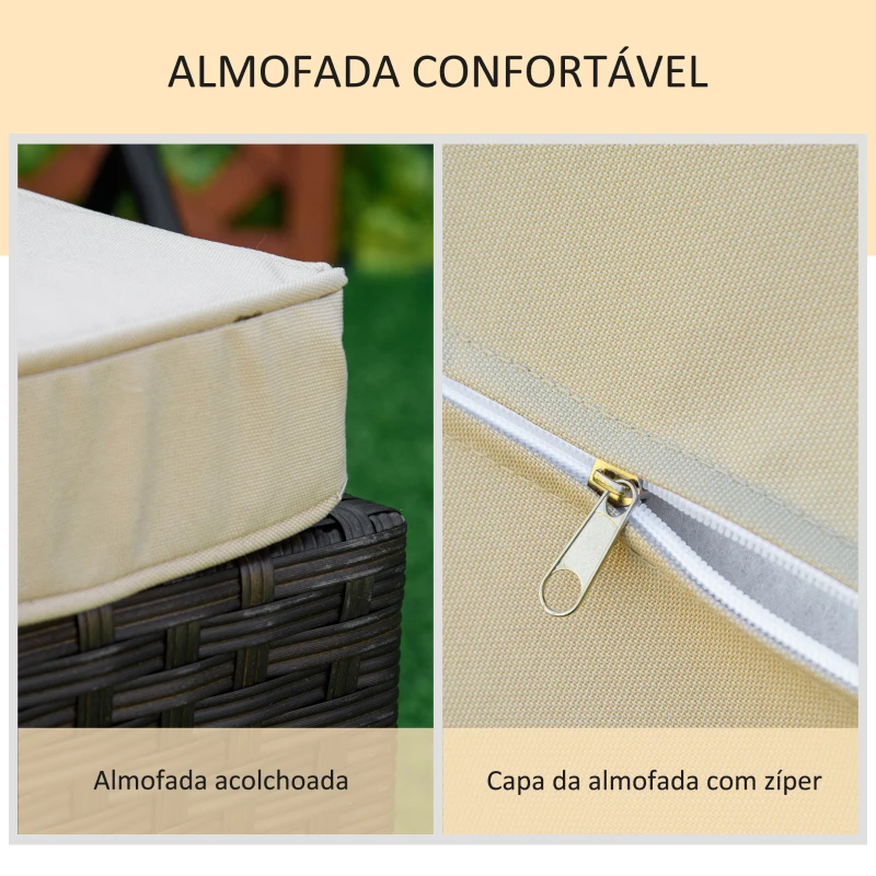 Outsunny Espreguiçadeira de Vime de Jardim Espreguiçadeira com Encosto Ajustável em 4 Posições Almofadas Acolchoadas e Capa Removível para Terraço Pátio Exterior 192x62,5x58-95cm Marrom e Bege