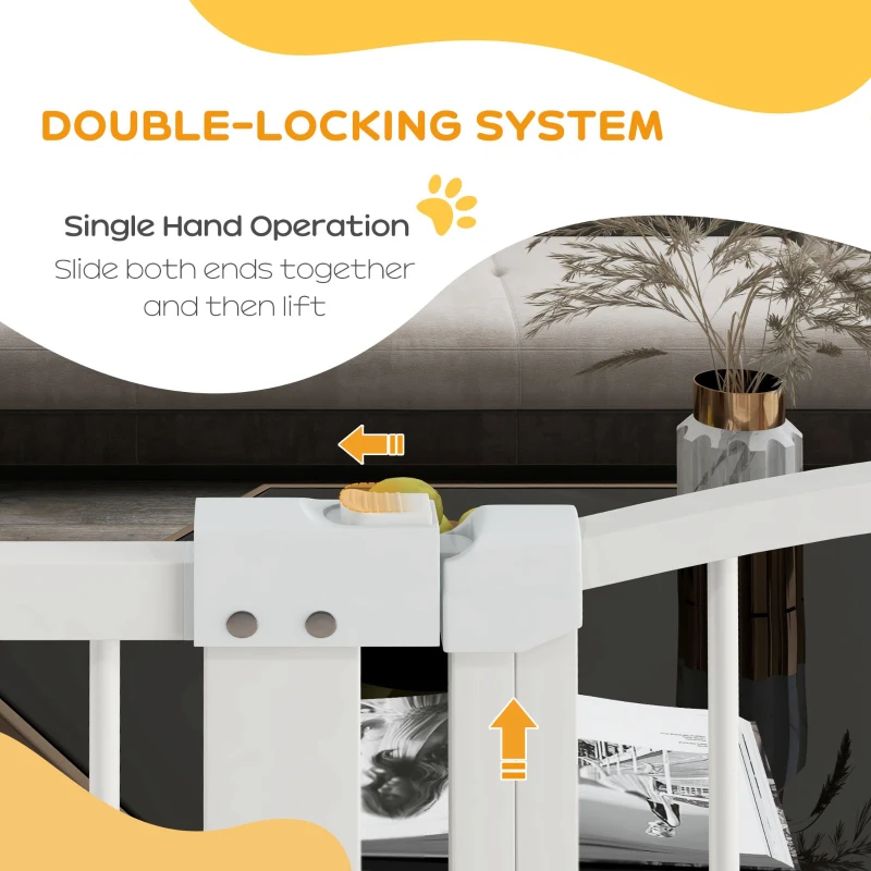 PawHut Barieră Reglabilă pentru Animale de Companie, Poartă de Siguranță cu sistem dublu de blocare, 77-105x120 cm, Alb