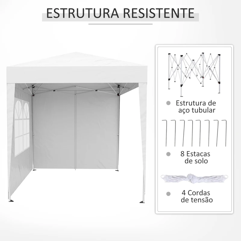 Outsunny Tenda Dobrável 2x2 Tenda de Jardim com 4 Paredes Laterais Tecido Oxford 2 Portas 2 Janelas e Bolsa de Transporte para Exterior Terraço Campismo Festas Branco
