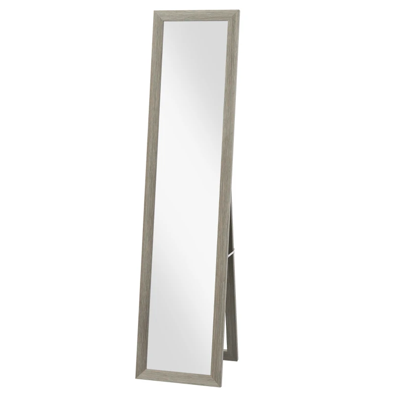 HOMCOM Espelho de Pé 37x155 cm Espelho de Corpo Inteiro Espelho de Parede Retangular com Estrutura de Madeira Cinza